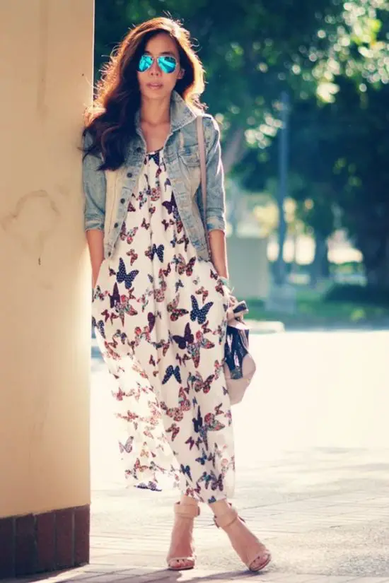 Kot elbise kombinleri ceket hallie jean mezclilla jeansjacke maxikleid fashioncampinas miu kleid schmetterling greenorc 45 Sizzling New Year Party Outfit Ideas