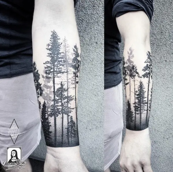 Dark forest and Wild wolf tattoo by El Mago Tattoo  Post 23826