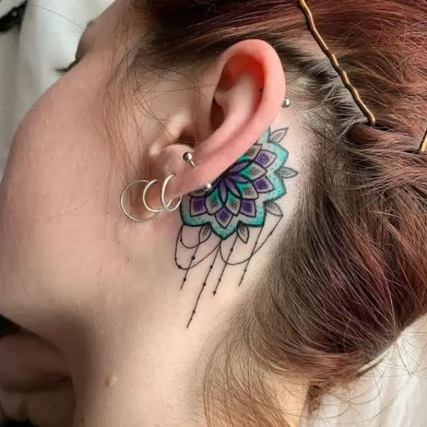 EVL Ink Tattoo and Apparel  Fun little mandala behind the ear from a while  back Done by Vinny  Facebook