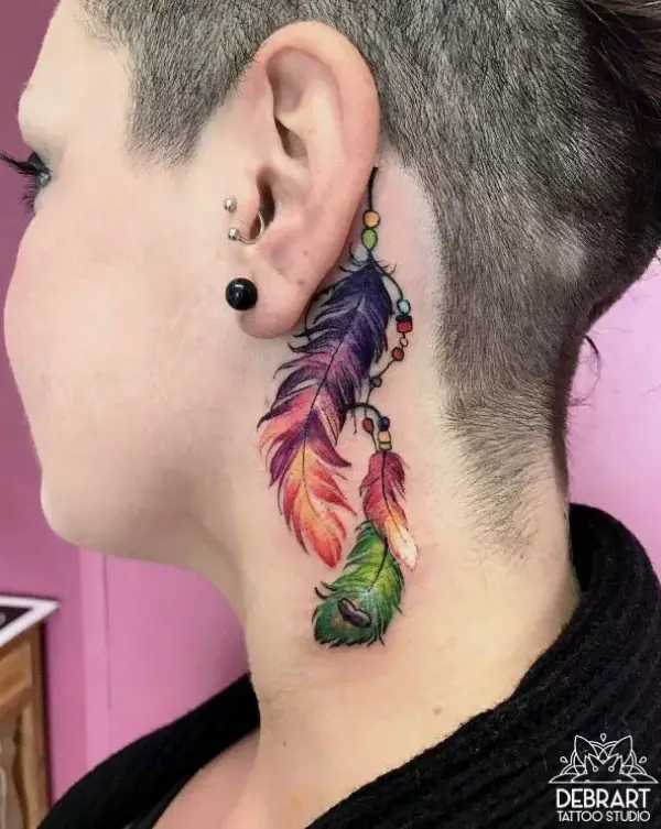 Xpose Tattoos Jaipur  Feather with bird behind ear tattoo for girls for  more info Contact 917568000888 Website wwwxposetattooscom Address  3rd floor Crystal Palm Mall 22 Godam Circle Jaipur Facebook  wwwfacebookcomXposeTattoosJaipur 