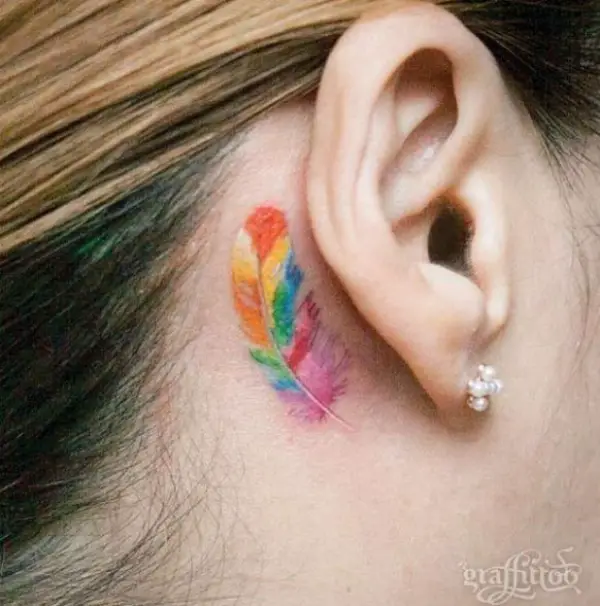 38 Amazing Feather Behind The Ear Tattoos