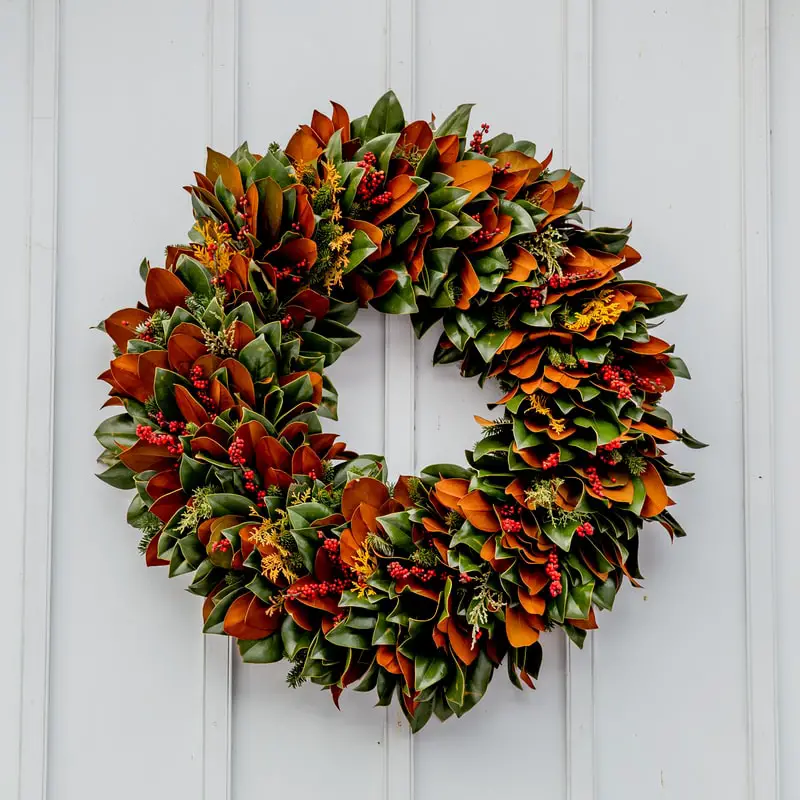 christmas rustic wreath leaves Beautiful green leaves wreath for Christmas
