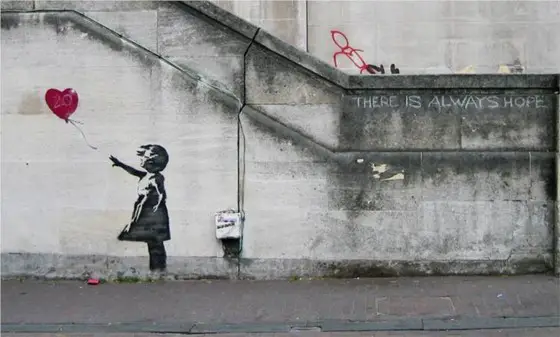 The world-famous 'Girl with Balloon' street art made by Banksy.